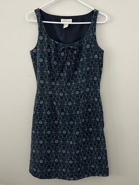 Merona 100% Silk Printed Sleeveless Shift Dress Women’s 8 Blue Green 90s Vintage